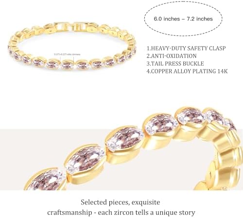 14K Gold Plated Tennis Bracelet for Women – Classic CZ Link Design, Fits 6.0"–7.2" Wrists – Stylish Sparkling Jewelry Gift, Timeless Tennis Bracelets for Women - Image 5