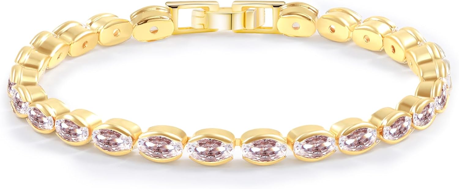 14K Gold Plated Tennis Bracelet for Women – Classic CZ Link Design, Fits 6.0"–7.2" Wrists – Stylish Sparkling Jewelry Gift, Timeless Tennis Bracelets for Women - Image 9